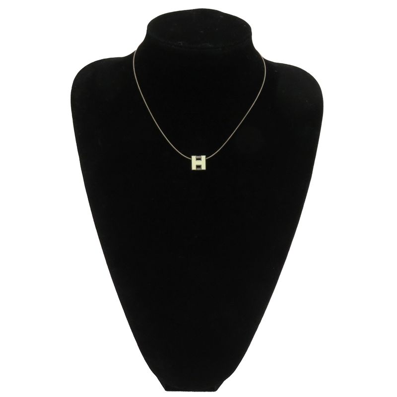 Hermes Necklace Caged Ash H Cube Metal Enamel White and Silver Hardware [box