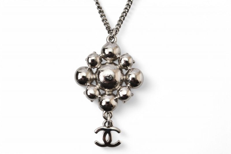 Chanel Necklace Pendant 2way Chanel Coco Mark CC Rhinestone Silver A12V
