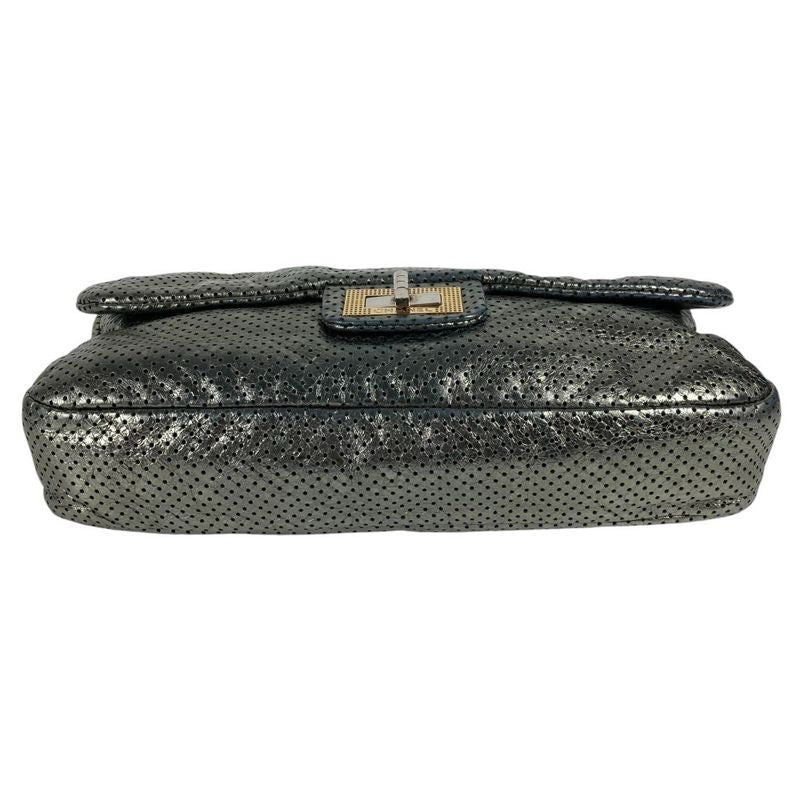 Chanel Shoulder Bag 255hardware Leather Metallic Grayish