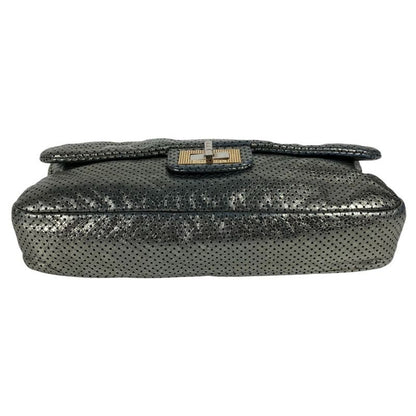 Chanel Shoulder Bag 255hardware Leather Metallic Grayish