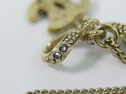 Authentic Chanel Coco Mark Ribbon Motif Rhinestone Necklace Pendant GP Gold