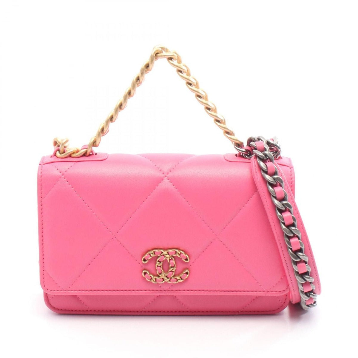 Chanel Shoulder Bag 19 Dizneuf Pink Leather Quilted Chain Wallet