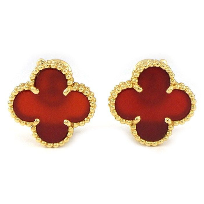 Van Cleef & Arpels Earrings Vintage Alhambra Carnelian 18K Yellow