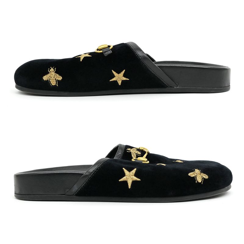 Gucci Sandals Horsebit Bi-bk Black 505265 Size 35 Embroidery Ladies