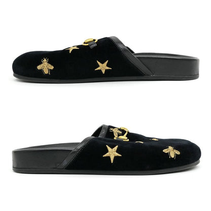 Gucci Sandals Horsebit Bi-bk Black 505265 Size 35 Embroidery Ladies