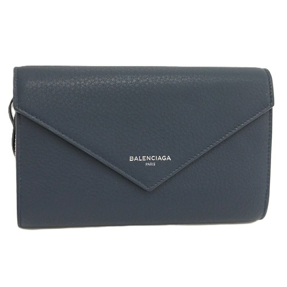 Balenciaga Paper Mani Bifold Wallet Leather Navy