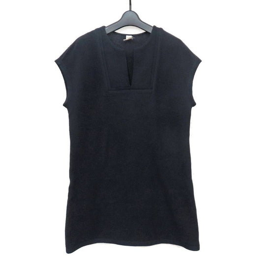 Hermes Waffle Knit Sleeveless Dress Black 100% Cotton