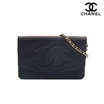 Chanel Shoulder Bag Caviar Leather CC Logo Chain Wallet