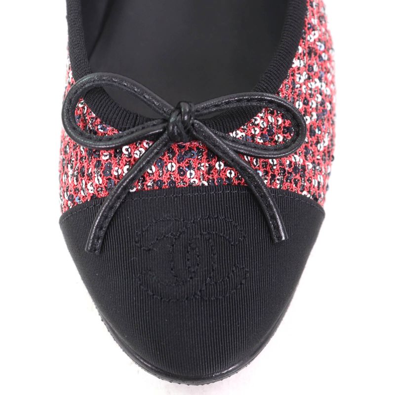 CHANEL G02819 Coco Mark Sequins Flat Shoes With Ribbon Pinkish 36.5 Storage