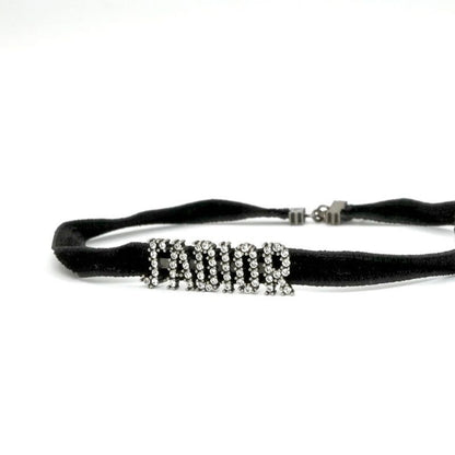 Christian Dior J'a Necklace Choker Black Silver Rhinestone Logo