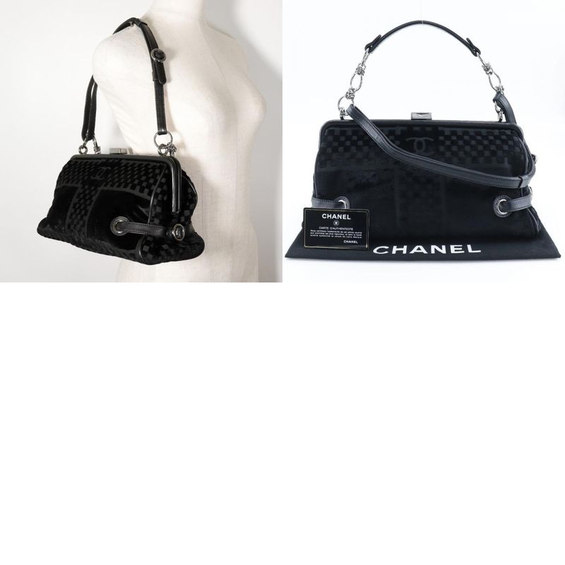 Chanel Chain Shoulder Coco Mark Clasp 2WAY A33096 Velour Black Ladies Shoulder