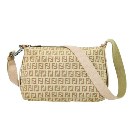 Authentic Fendi Zucchino Shoulder Bag Pochette Canvas Beige Pink 8br319