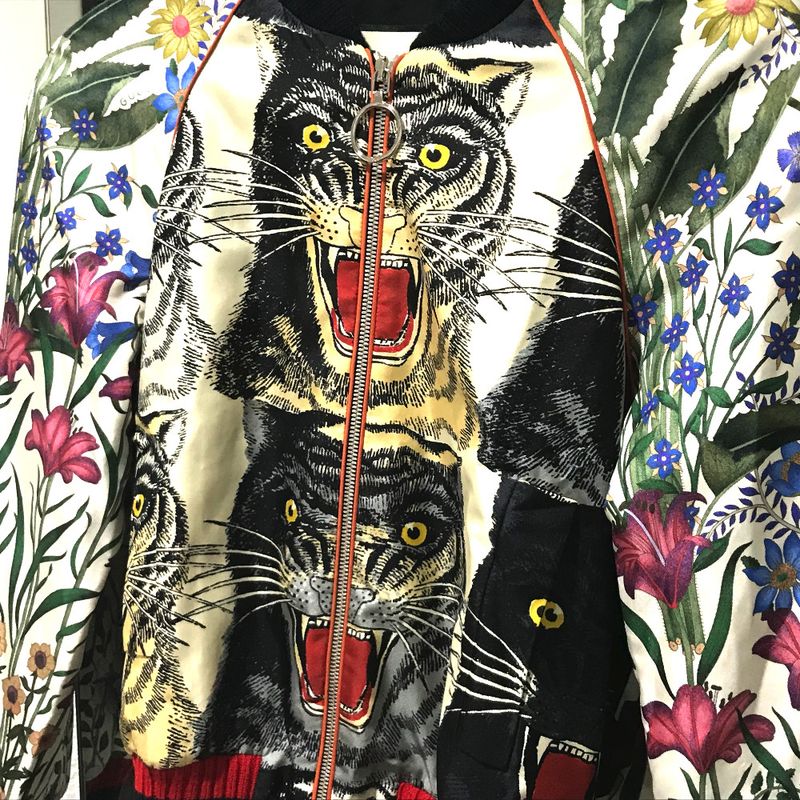 Gucci 476247 Taiga Printed Bomber Jacket Floral Blouson