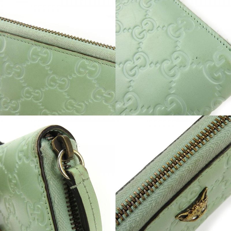 Gucci Long Wallet Round Zipper 548058 Sima Leather Mint Green Color Linea Cat