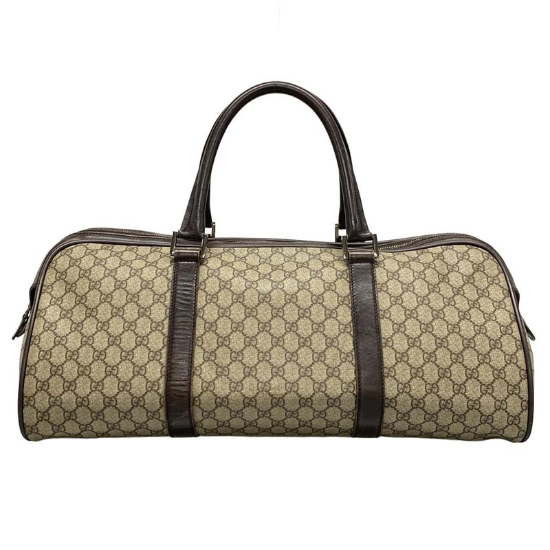 Gucci Boston Bag GG Supreme 108793 Beige X Dark Brown Leather