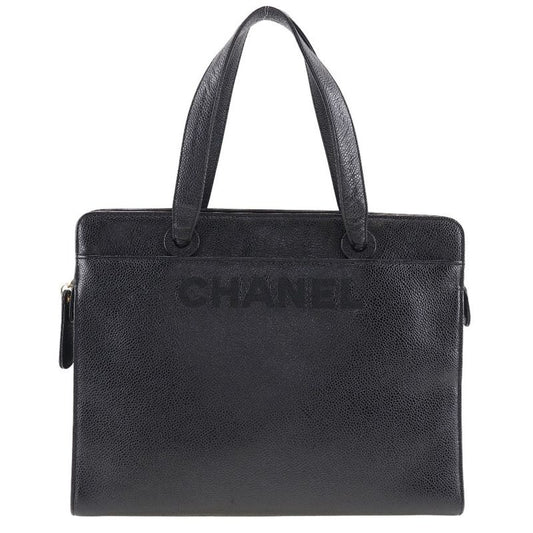 Chanel Logo Caviar Leather Black Handbag