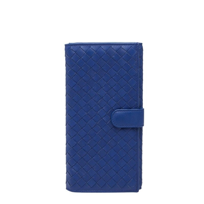 Bottega Veneta Intrecciato Long Wallet Blue Leather