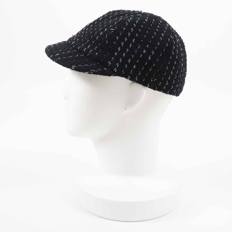 CHANEL 2023 23P Tweed Casket With Coco Mark Hat Black Silver M Made In Italy