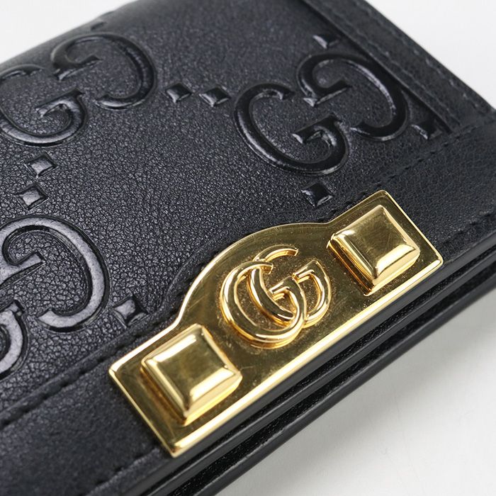 Gucci Card Case Wallet GG Embossed 676150 Bifold Wallet With Coin Purse Leather