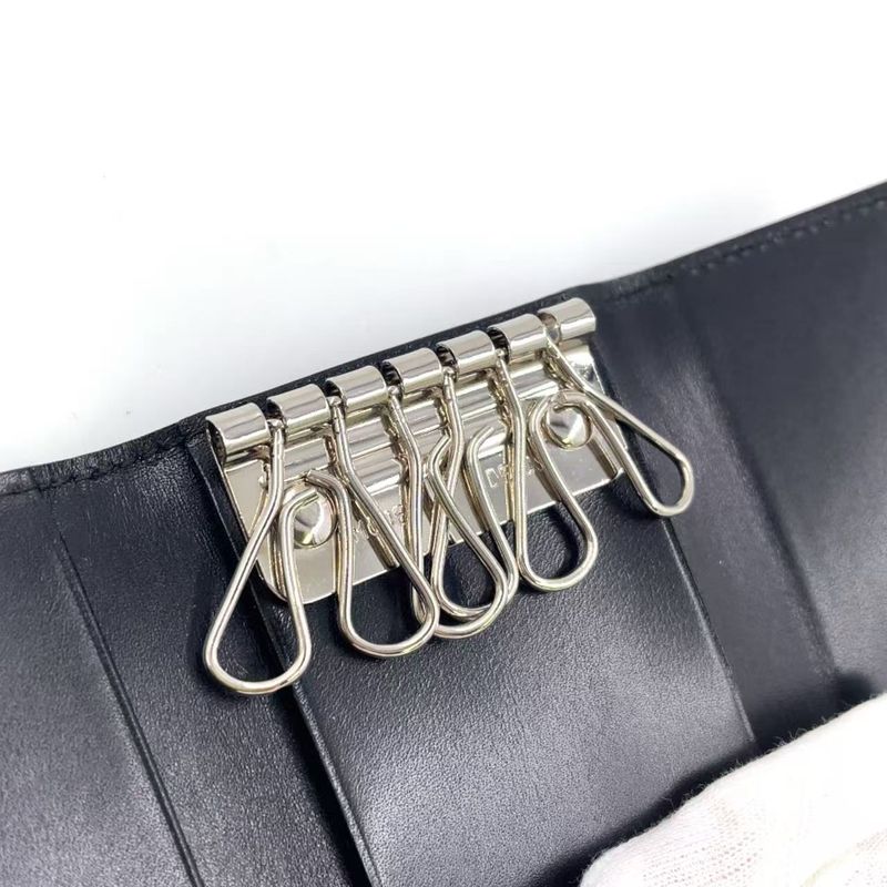 Gucci G Logo Leather Black Key Case Silver 0330416