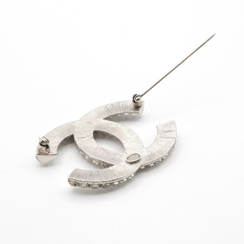 Chanel Brooch Corsage Silver Here Mark Rhinestone