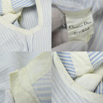Christian Dior Dress Sleeveless L Cotton White Sac Blue Stripe Apparel Women