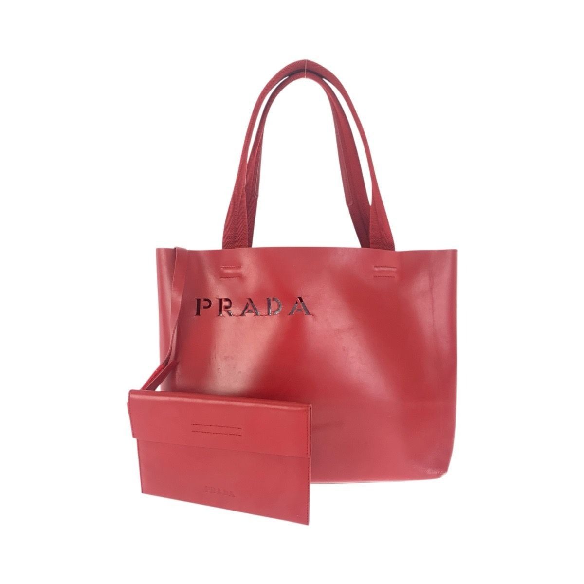 Prada Perforated Red Leather Suede Tote Shoulder Bag