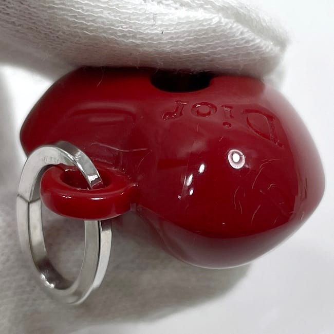 Christian Dior Key Ring Red Silver Excellent Condition Plastic