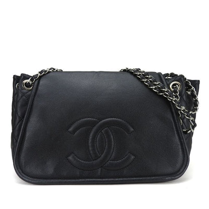 Chanel Shoulder Bag Chain Shoulder Caviar Skin Black Silver Hardware Coco Mark