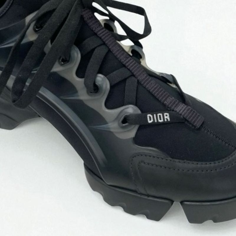 Christian DIOR D-connect Sneakers Shoes Rubber Fabric Leather Black Unused Logo