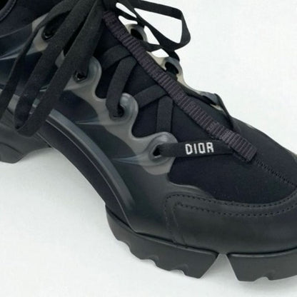 Christian DIOR D-connect Sneakers Shoes Rubber Fabric Leather Black Unused Logo