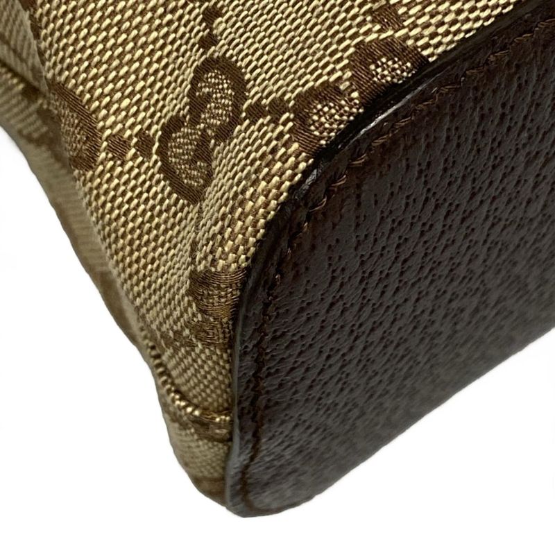 Gucci Shoulder Bag GG Pattern 115003 Beige And Dark Brown Leather