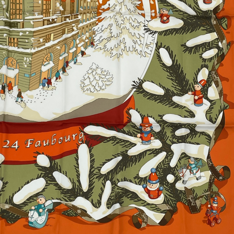 Hermes Carre 90 Noel Au 24 Faubourg Christmas At 24 Faubourg Silk Scarf