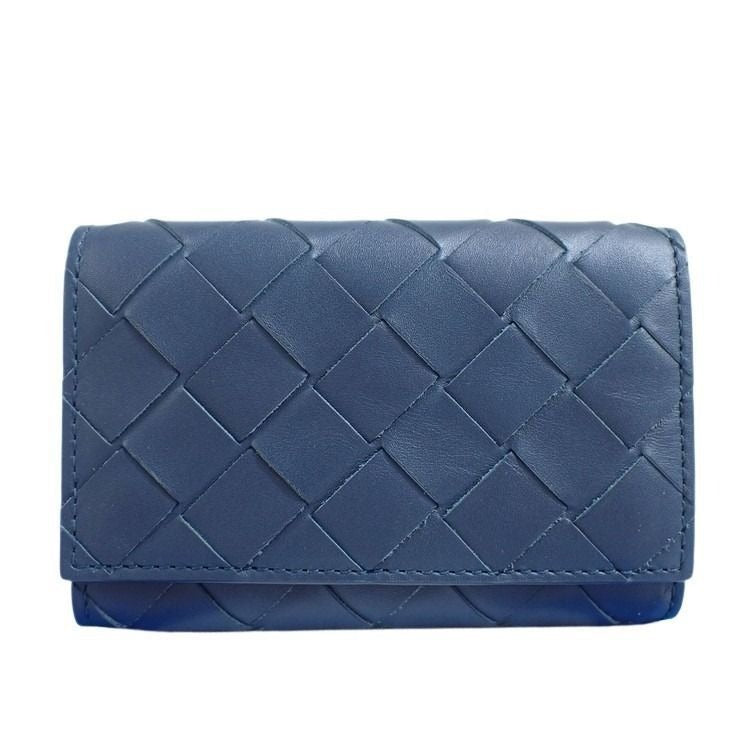 Bottega Veneta Key Case Ring Intrecciato Navy Leather Rows