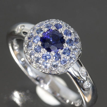 Chanel Sapphire Diamond Ring 18K White Gold 750 E0969