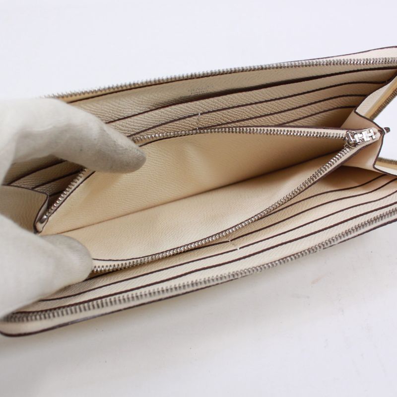 Hermes Azap Long Classic Machete Vaux Epson Off White Wallet Silver