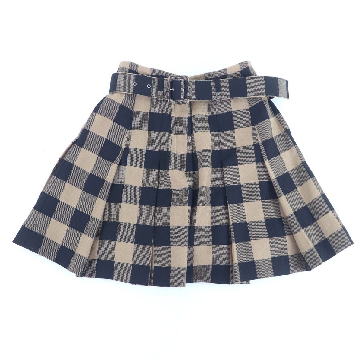 Dior Wool Block Check Pattern Culotte Skirt with Belt Brown 42