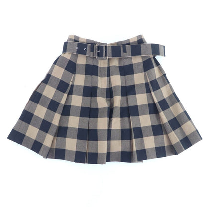 Dior Wool Block Check Pattern Culotte Skirt with Belt Brown 42