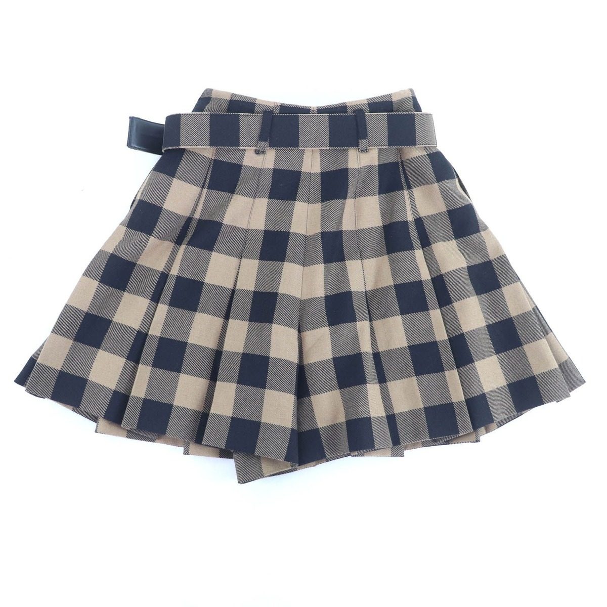 Dior Wool Block Check Pattern Culotte Skirt with Belt Brown 42 — view 2