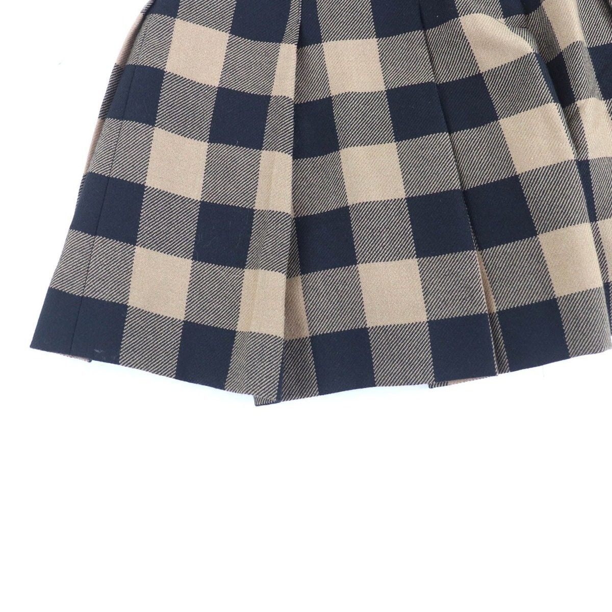 Dior Wool Block Check Pattern Culotte Skirt with Belt Brown 42 — view 5
