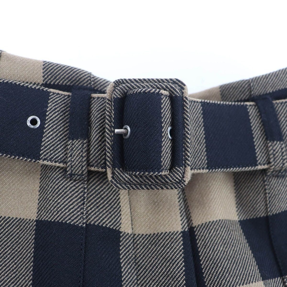 Dior Wool Block Check Pattern Culotte Skirt with Belt Brown 42 — view 6
