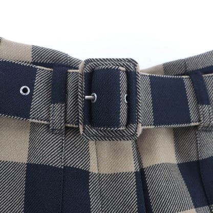 Dior Wool Block Check Pattern Culotte Skirt with Belt Brown 42 — view 6