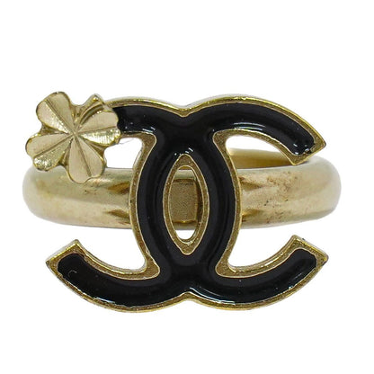 Chanel CC Logo Clover Ring Gold Plated Black