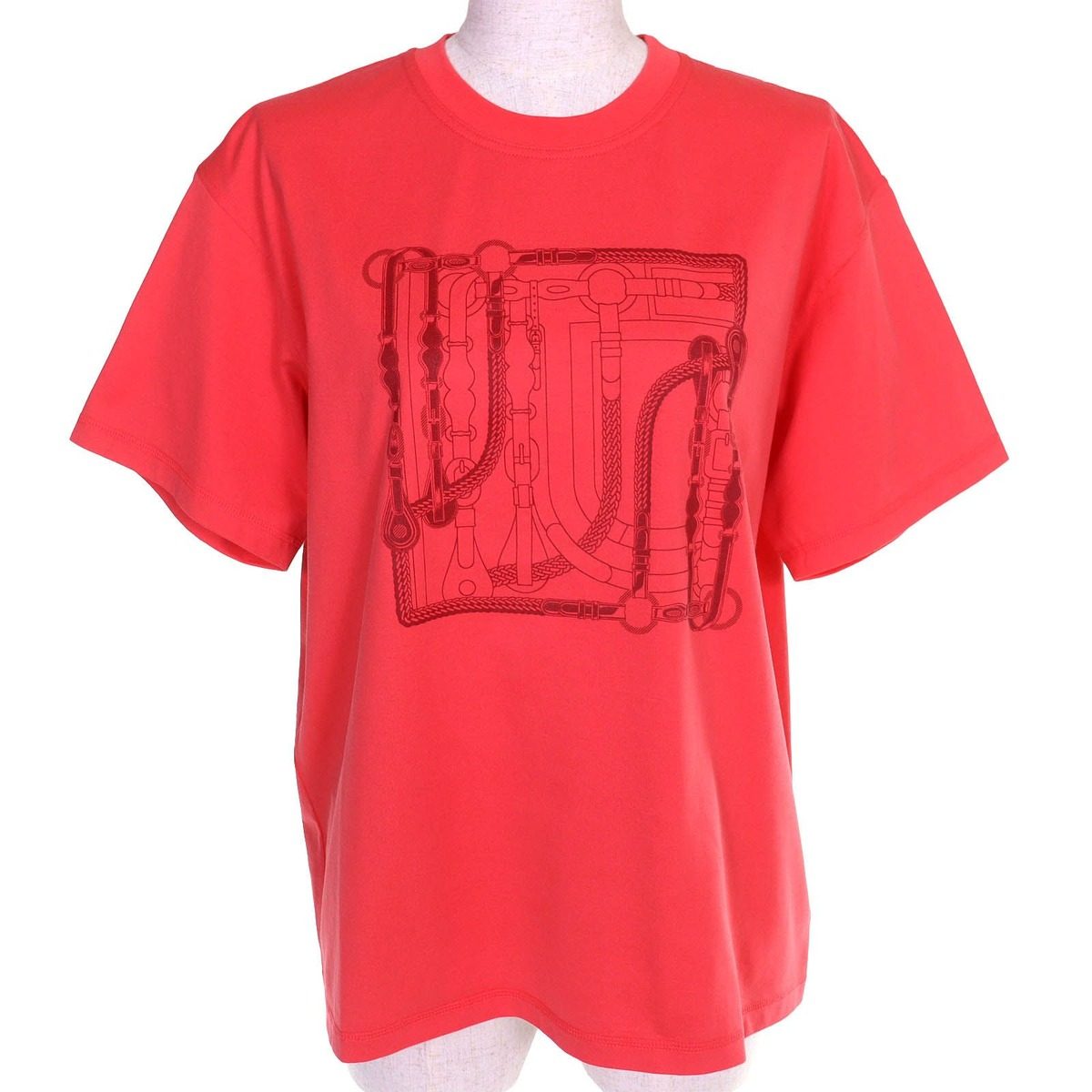 Hermes Cartouche Canoe Micro Cotton Crew Neck Short Sleeve T-Shirt Red 36