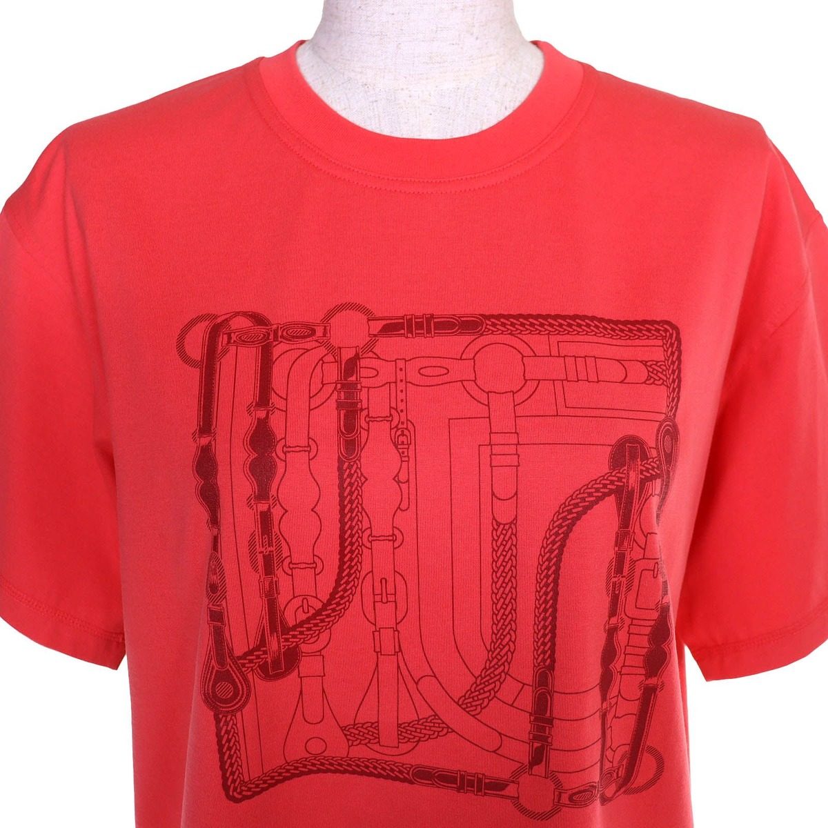 Hermes Cartouche Canoe Micro Cotton Crew Neck Short Sleeve T-Shirt Red 36 — view 3