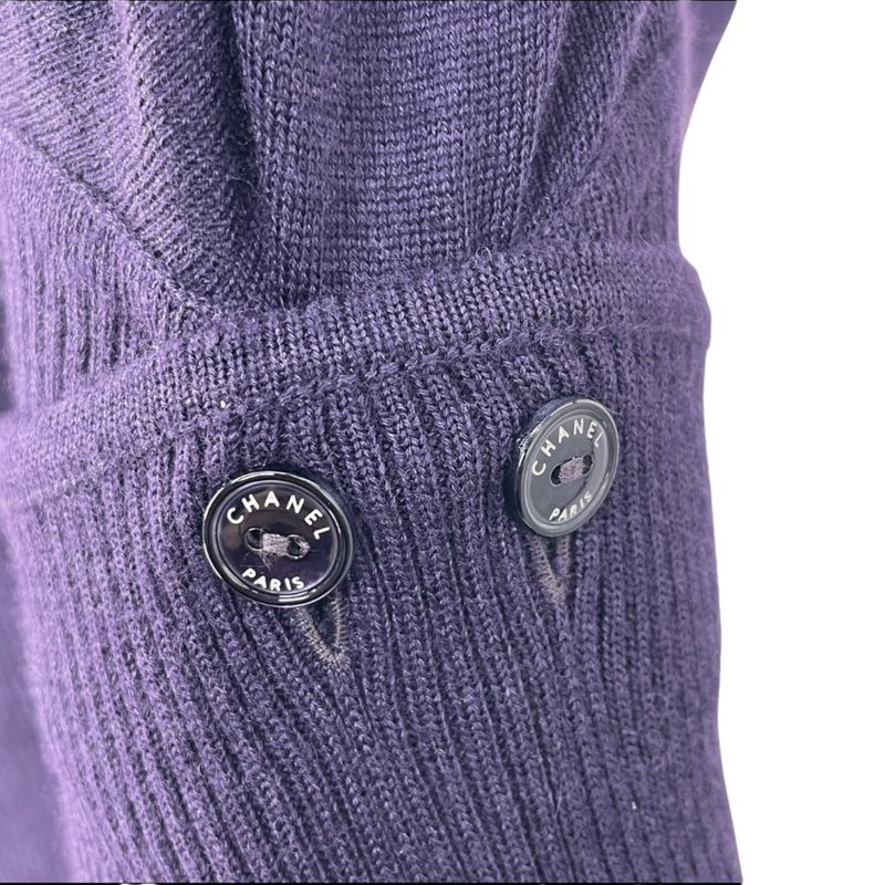 Chanel Top Coco Button Cashmere Silk Knit Purple Size 38