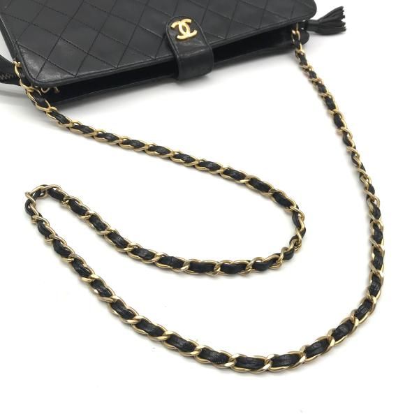 Chanel CC Logo Quilted Tassel Chain Tote Black