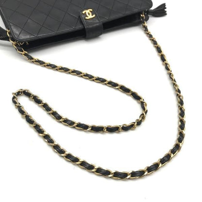 Chanel CC Logo Quilted Tassel Chain Tote Black