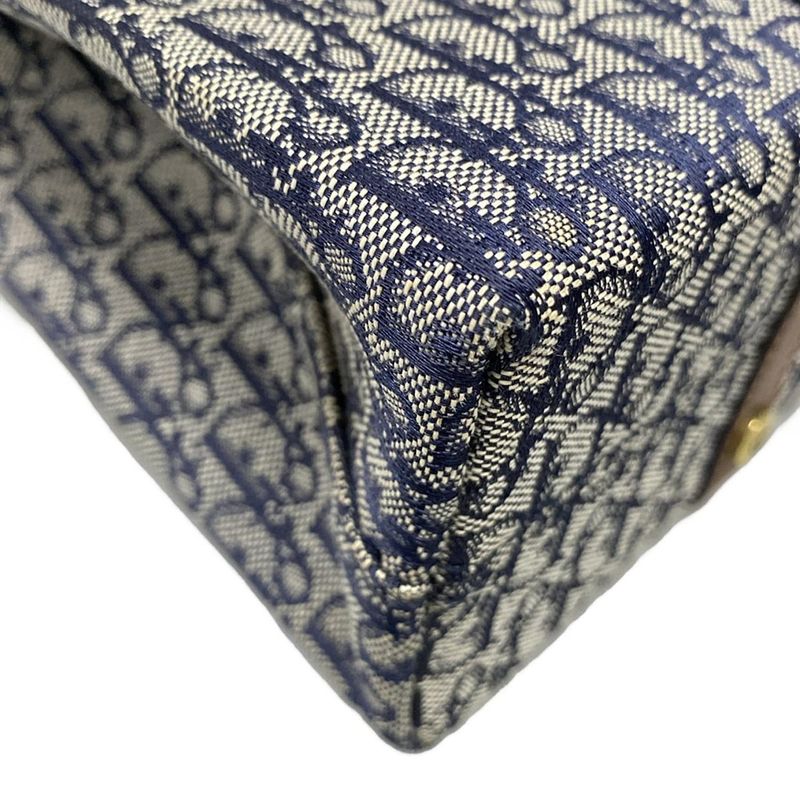 Dior/christian Dior Handbag Street Chic Navy Ivory And Dark Brown Leather