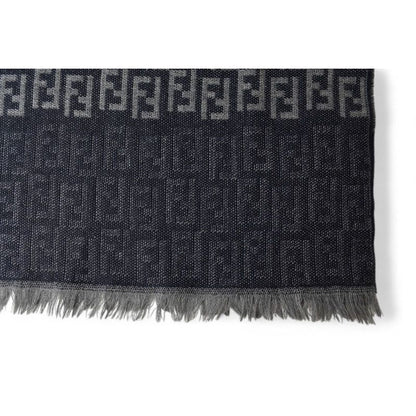 Fendi Scarf Winter Reversible Wool 100% FF Logo Zucca Pattern Black Gray — view 5
